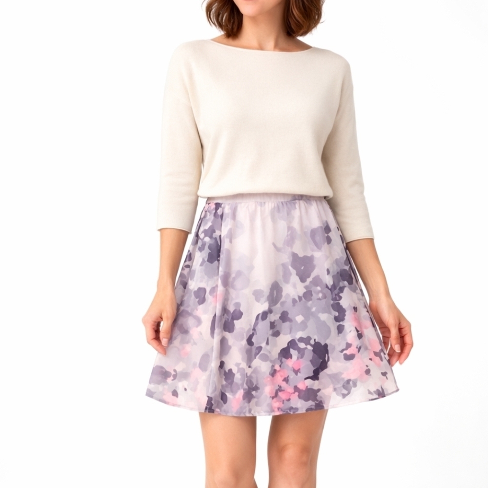 Joan & David Skirt Floral Gray Pink Size EU 36, US 6, S Flowy Pleated Lined